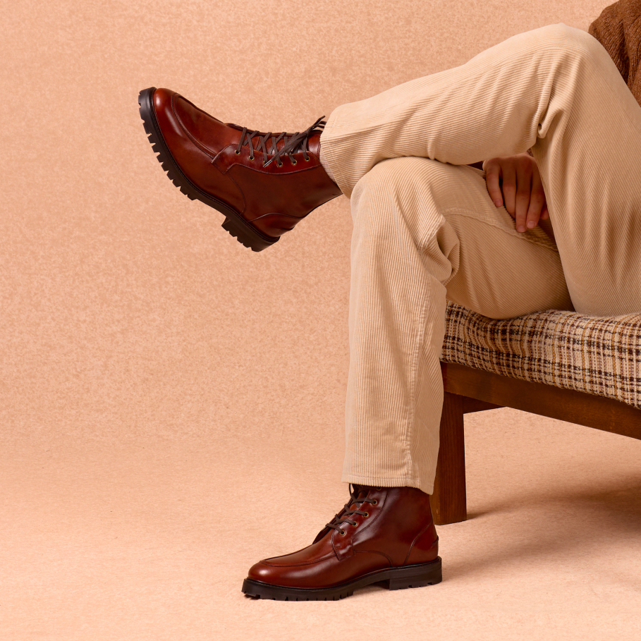 combat boots en cuir bourgogne pour homme