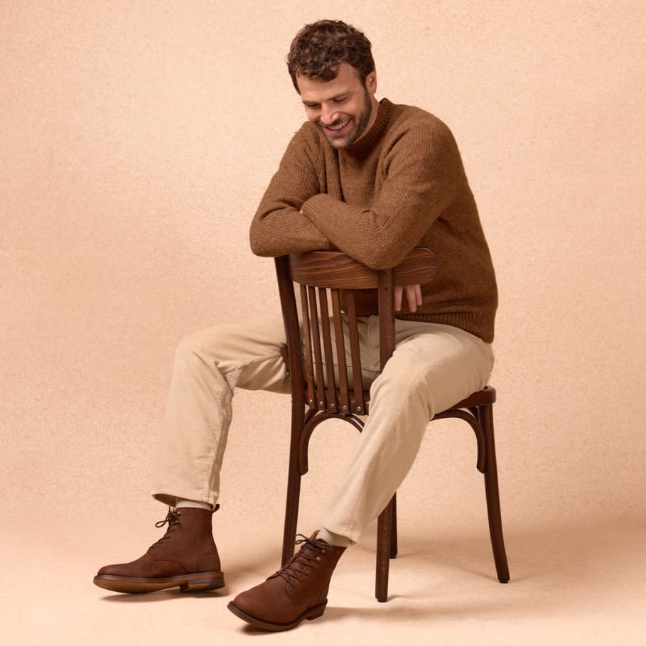 combat boots aus kaffeebraunem leder für herren