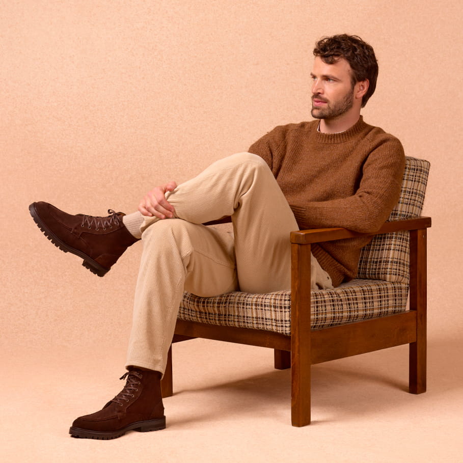 combat boots en cuir brun pour homme