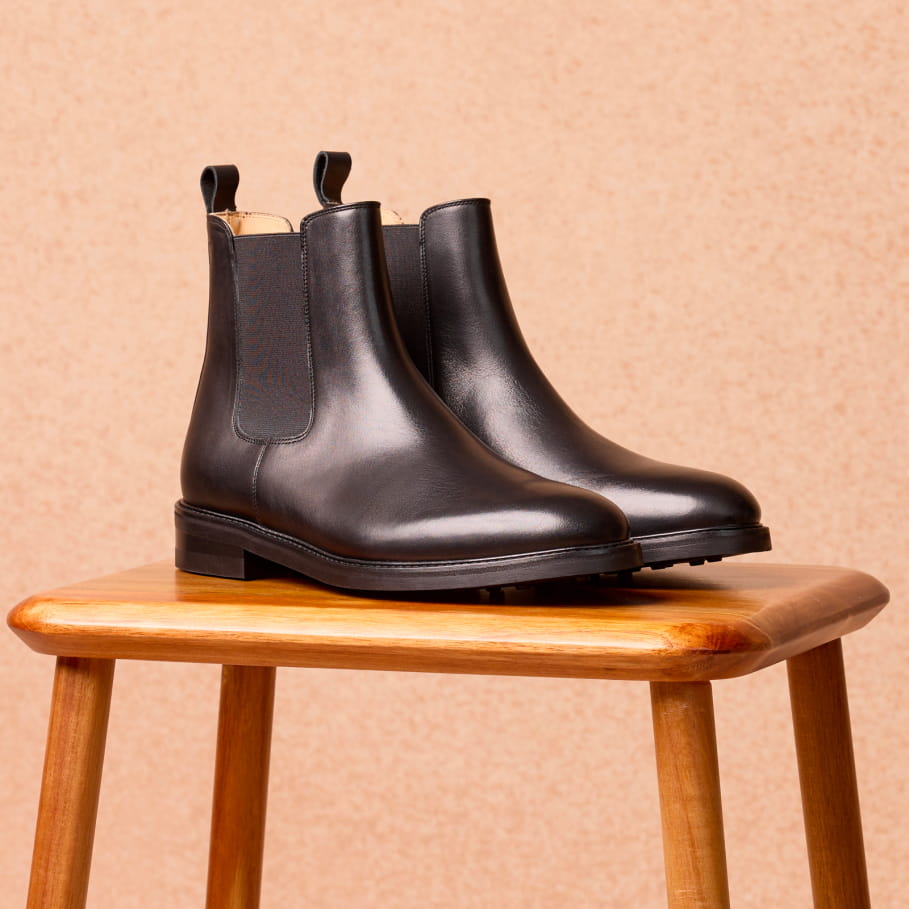 black smooth leather ankle boots for men