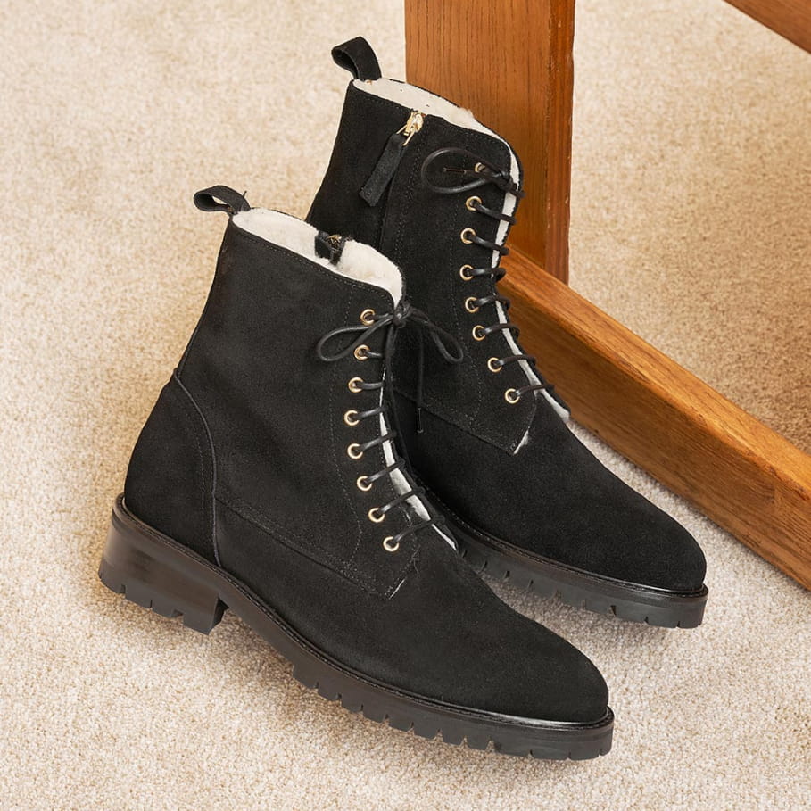combat boots rangers fourrées cuir noir femme