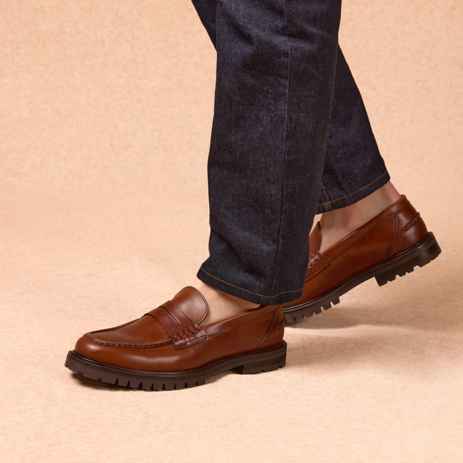 mocassins cognac en cuir pour homme