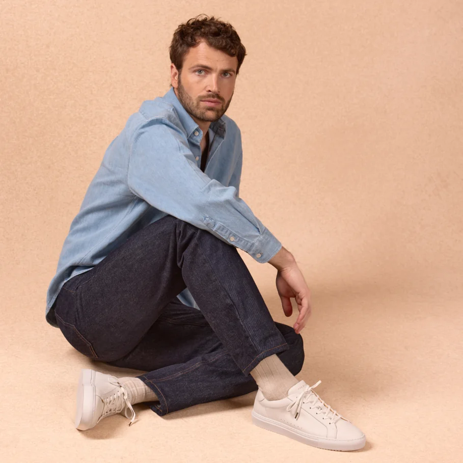 sneakers basse blanche en cuir pour homme