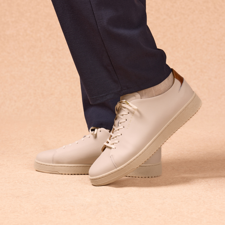 White and Havana leather sneakers for men