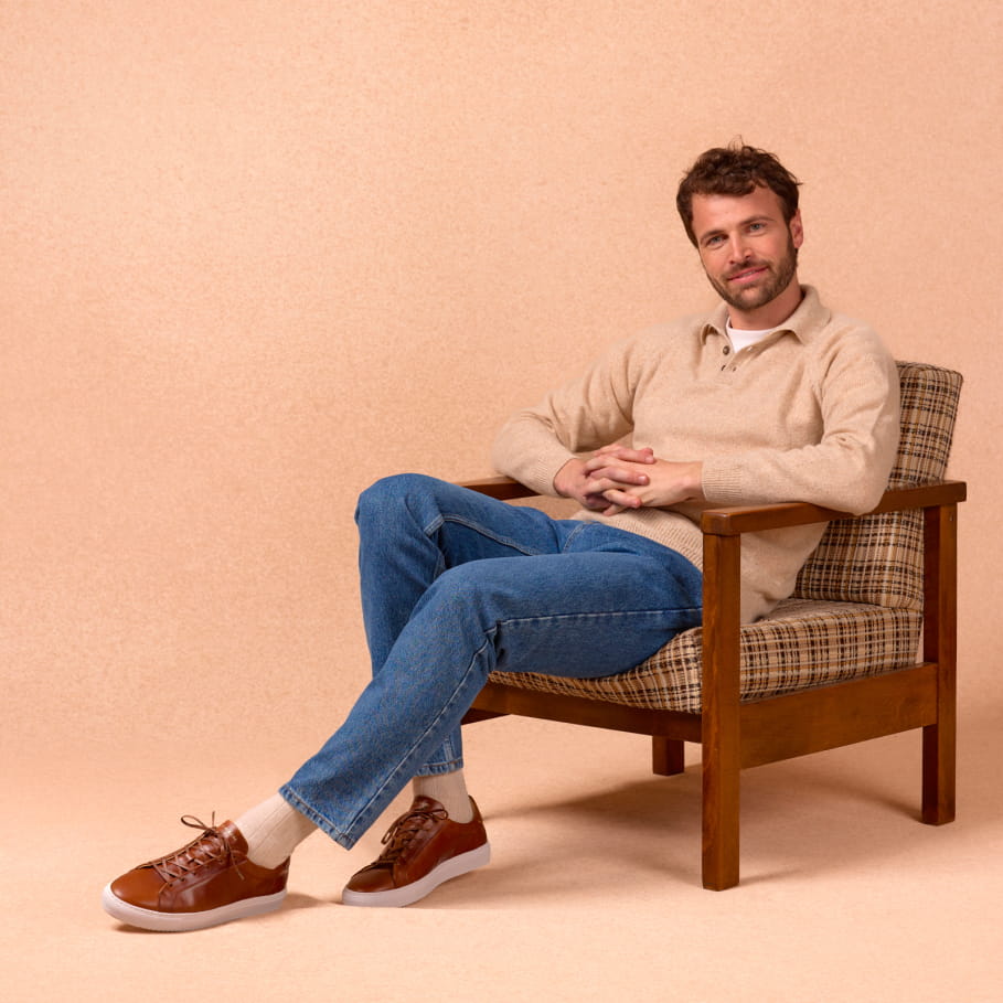 sneakers en cuir havane pour homme