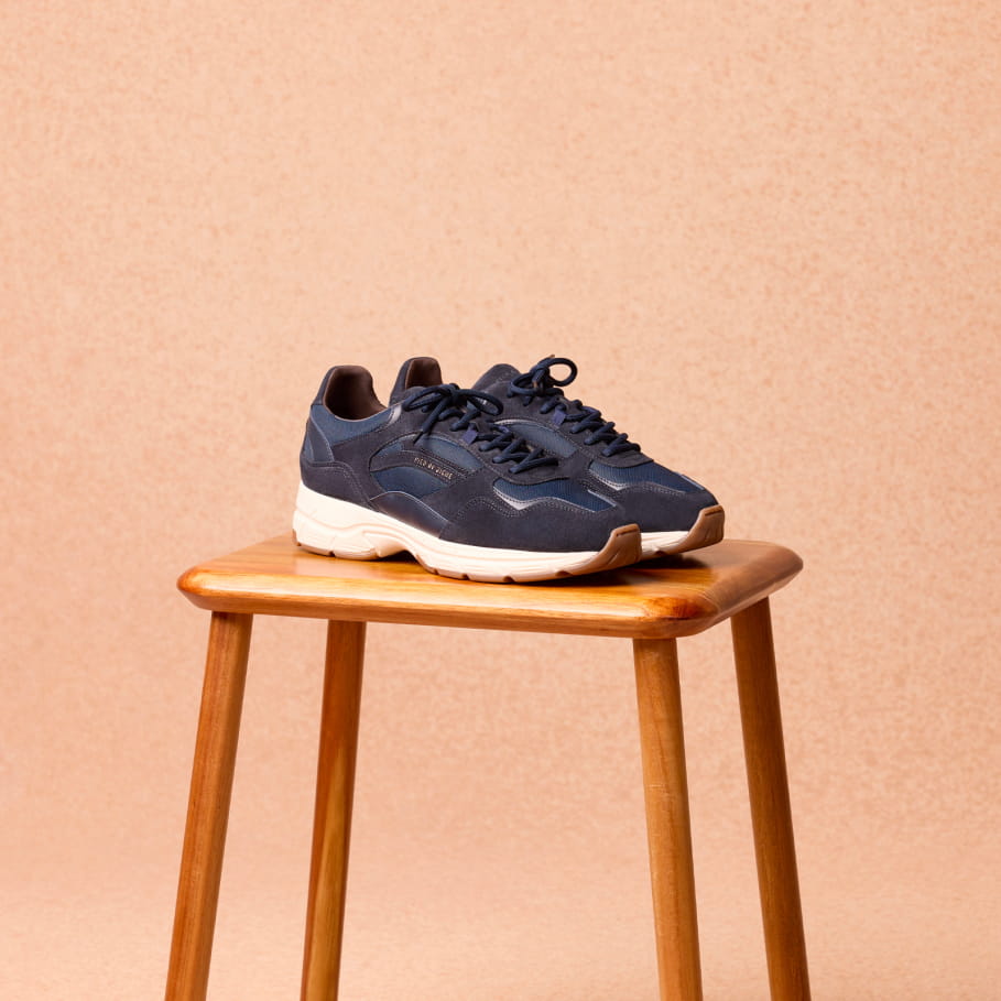 casual-style blue leather sneakers for men