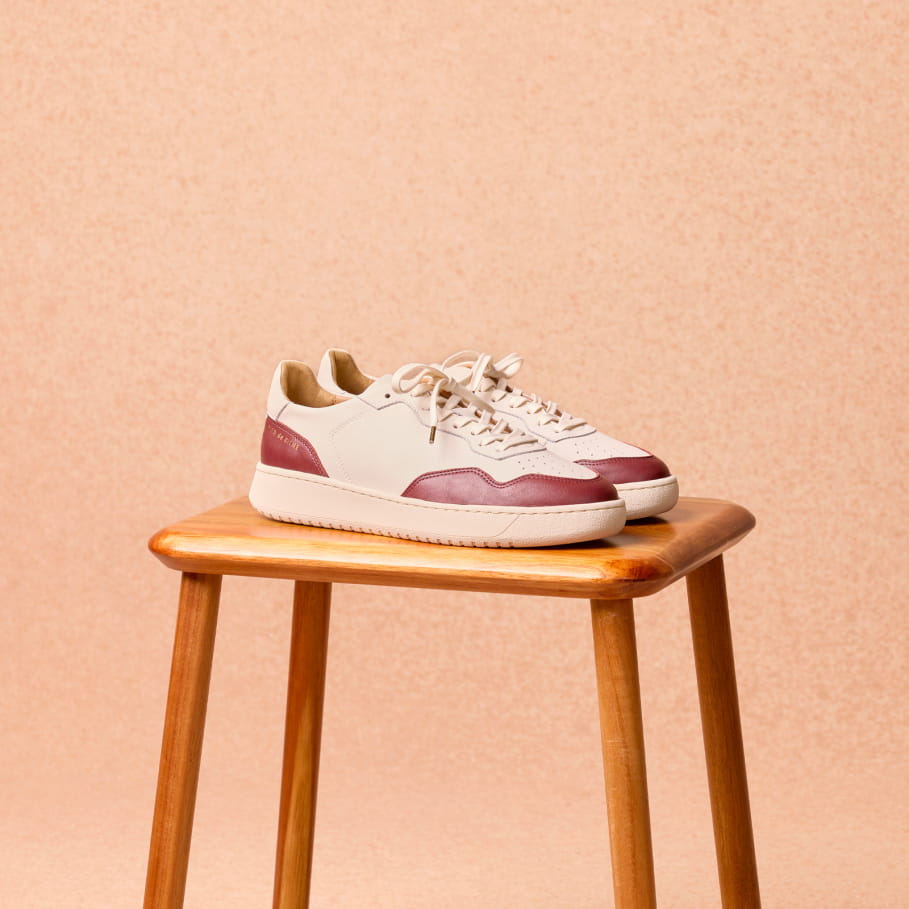 white and red leather sneakers for men