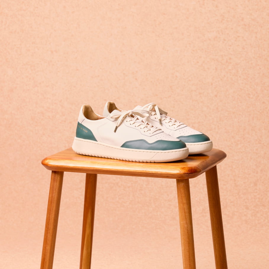 Sneaker aus weißem und grünem Leder für Herren