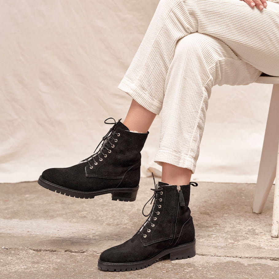 porter les bottines fourrées hiver cuir femme