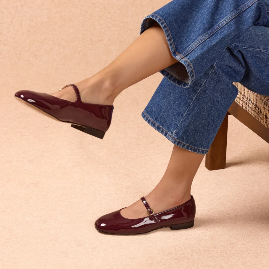 eggplant patent leather ballet flats for women