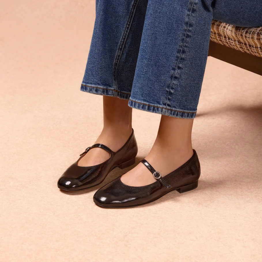 women's black patent leather ballerina flats