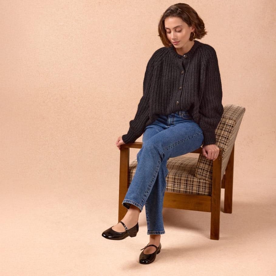 ballerines à brides en cuir verni noir pour femme