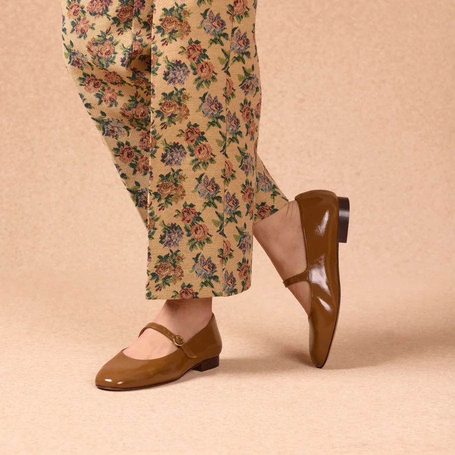 olive patent leather ballet flats for women