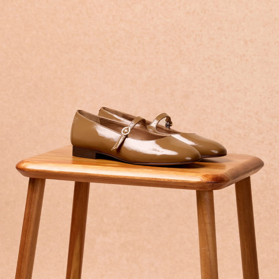 olive patent leather ballet flats for women