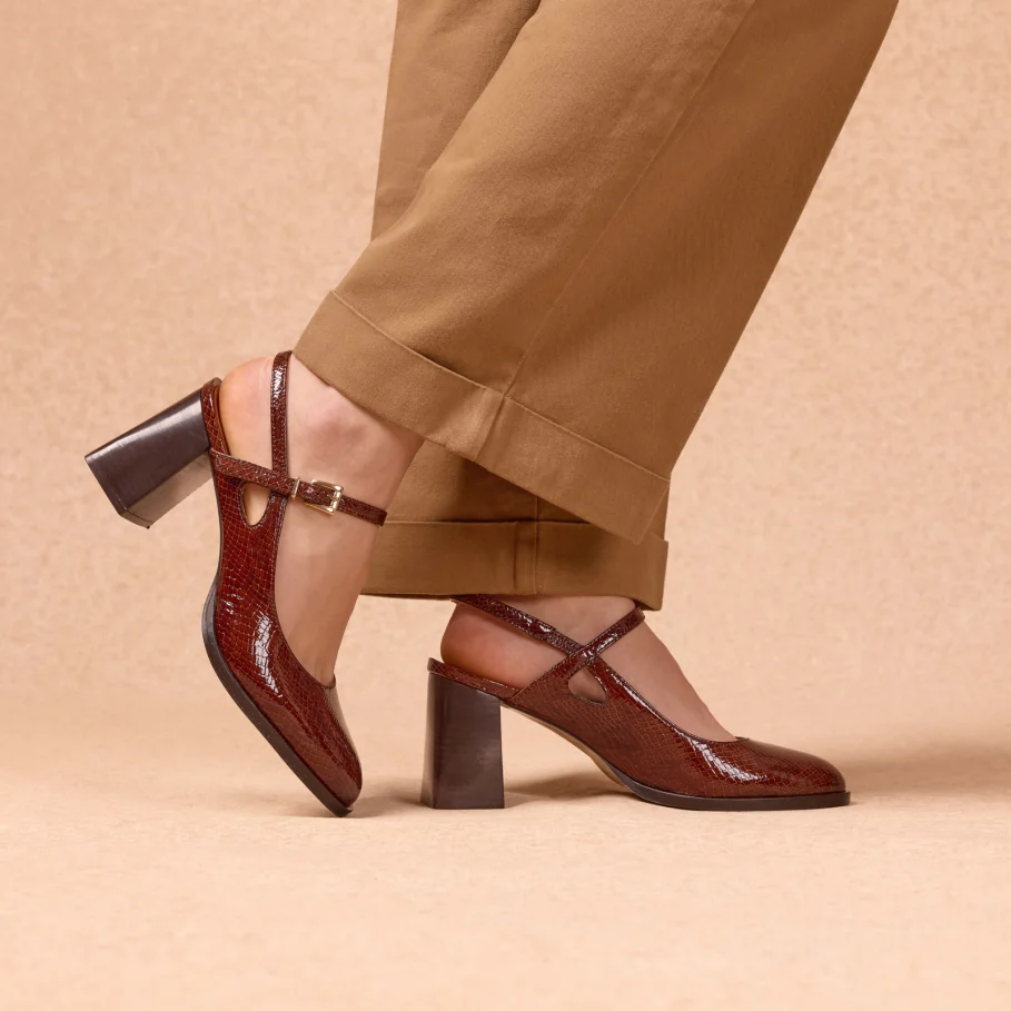 Patent leather heeled Mary Janes for women