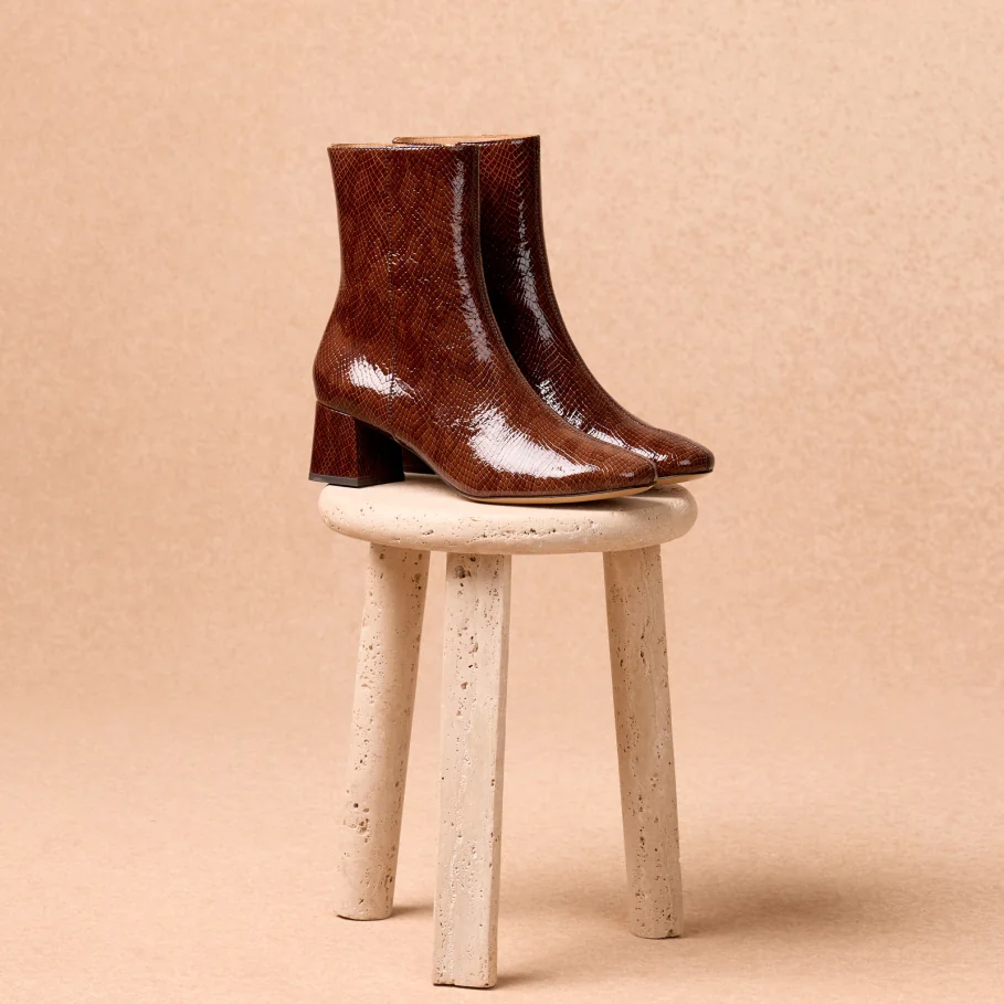 reptile leather ankle boots for women