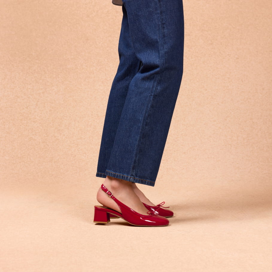 babies à talons en cuir rouge verni pour femme