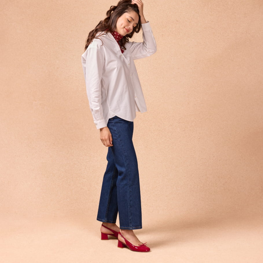 babies à talons en cuir rouge verni pour femme