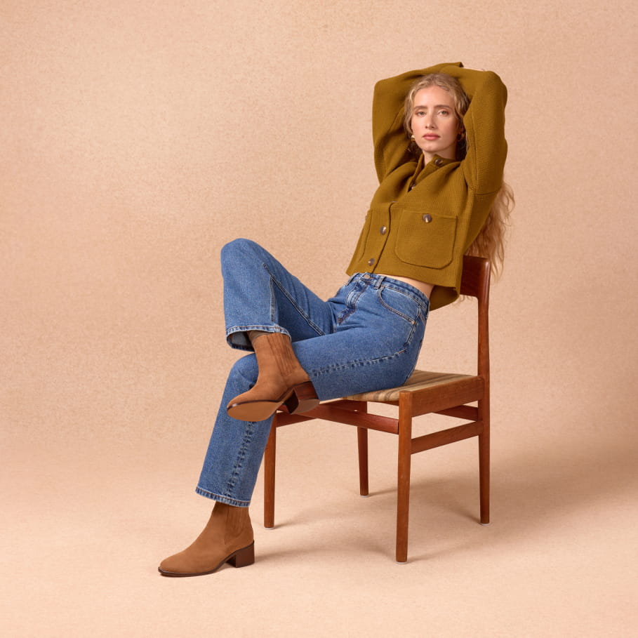 bottines à talons en cuir chatain pour femme