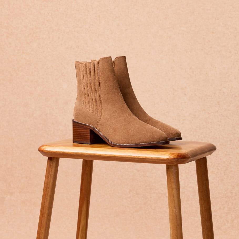 bottines à talons en cuir chatain pour femme