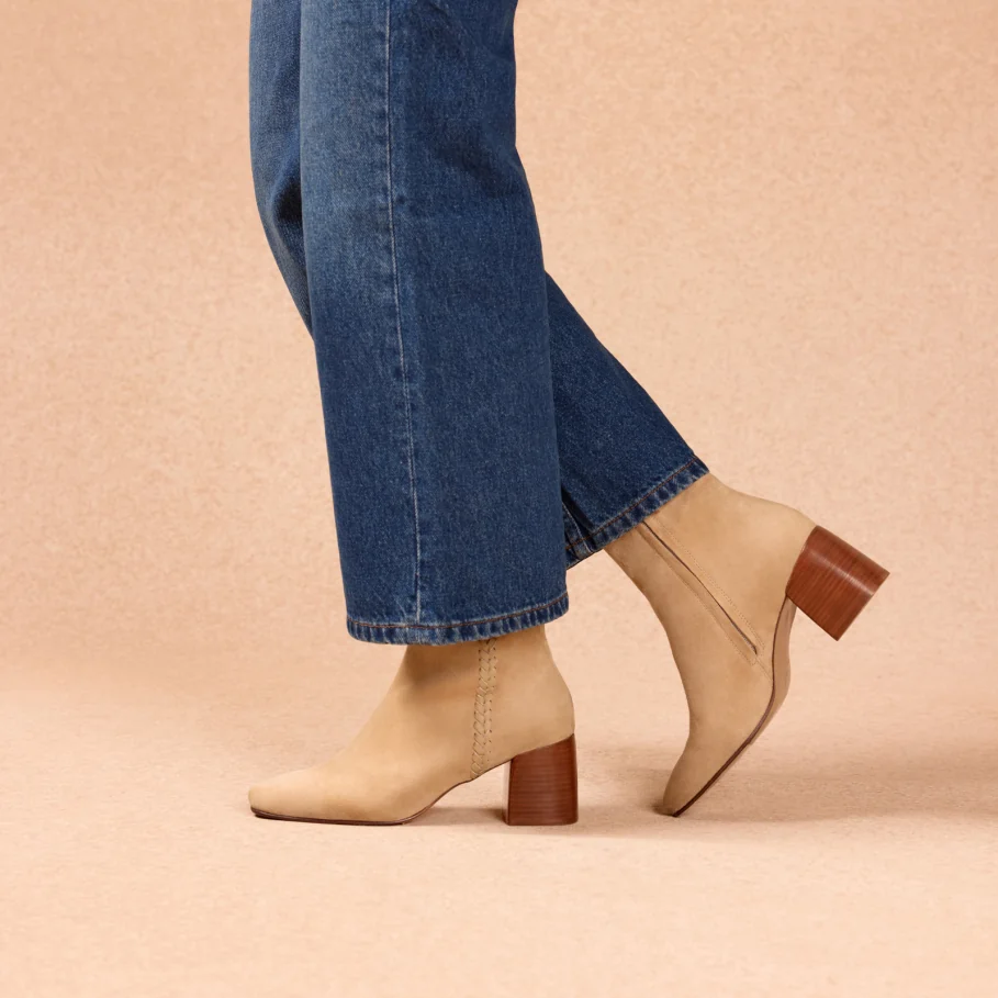 Light beige leather ankle boots for women