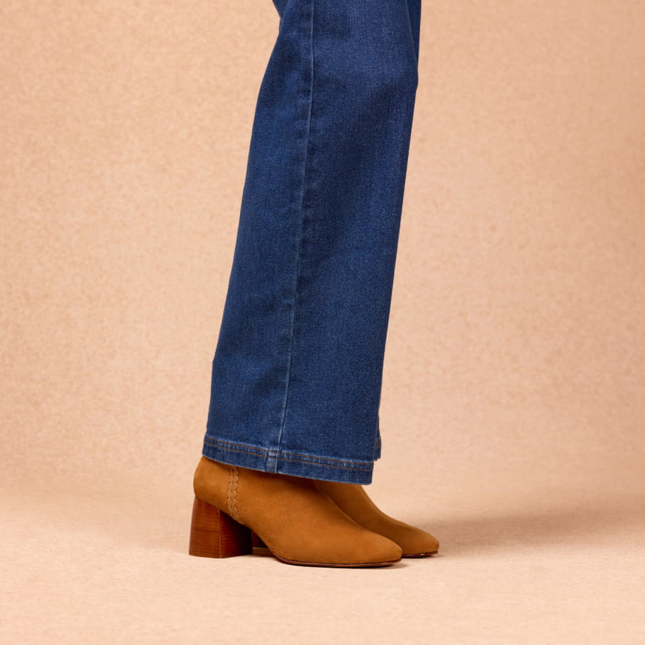 Camel leather ankle boots for women