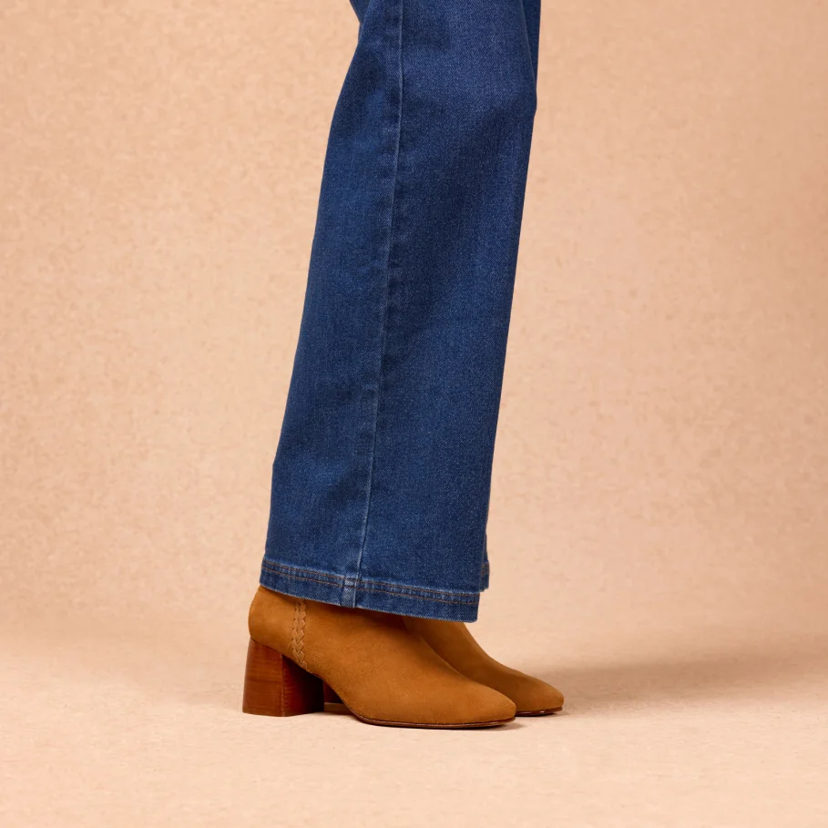 Camel leather ankle boots for women