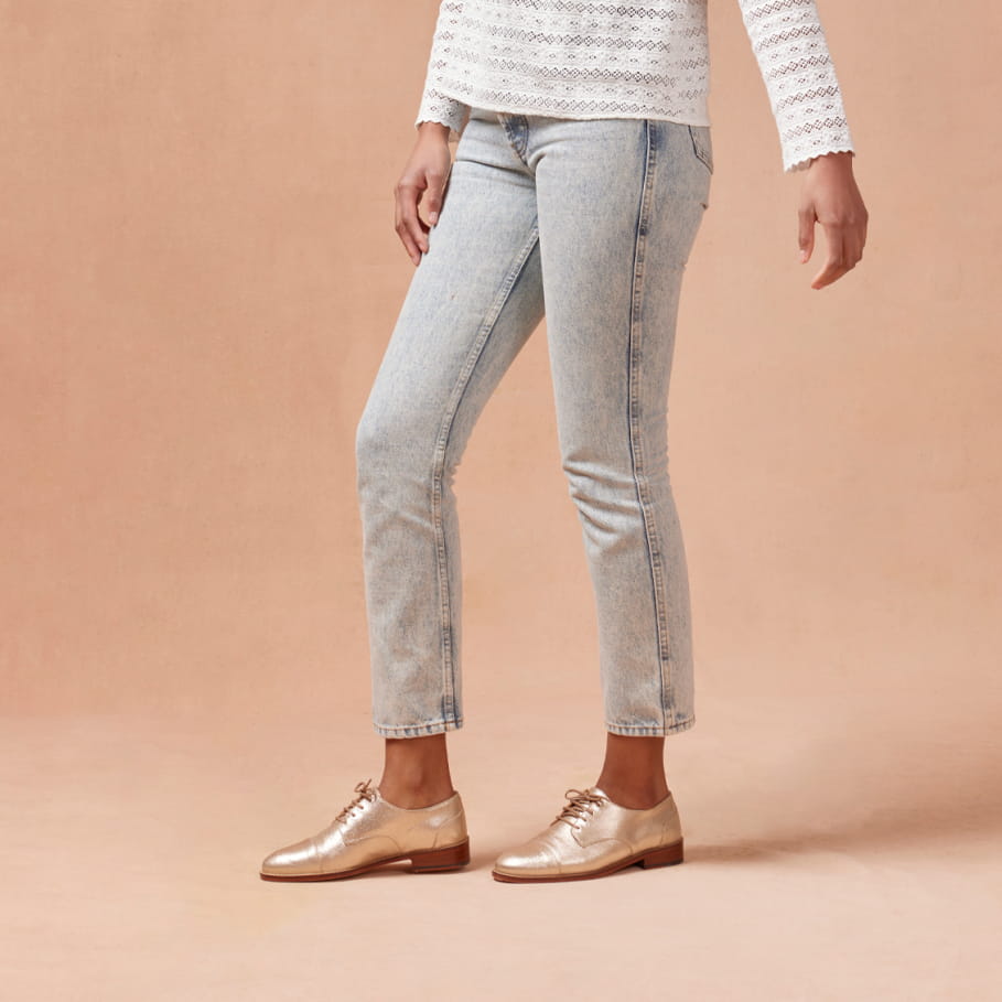 women's classic gold leather derbies