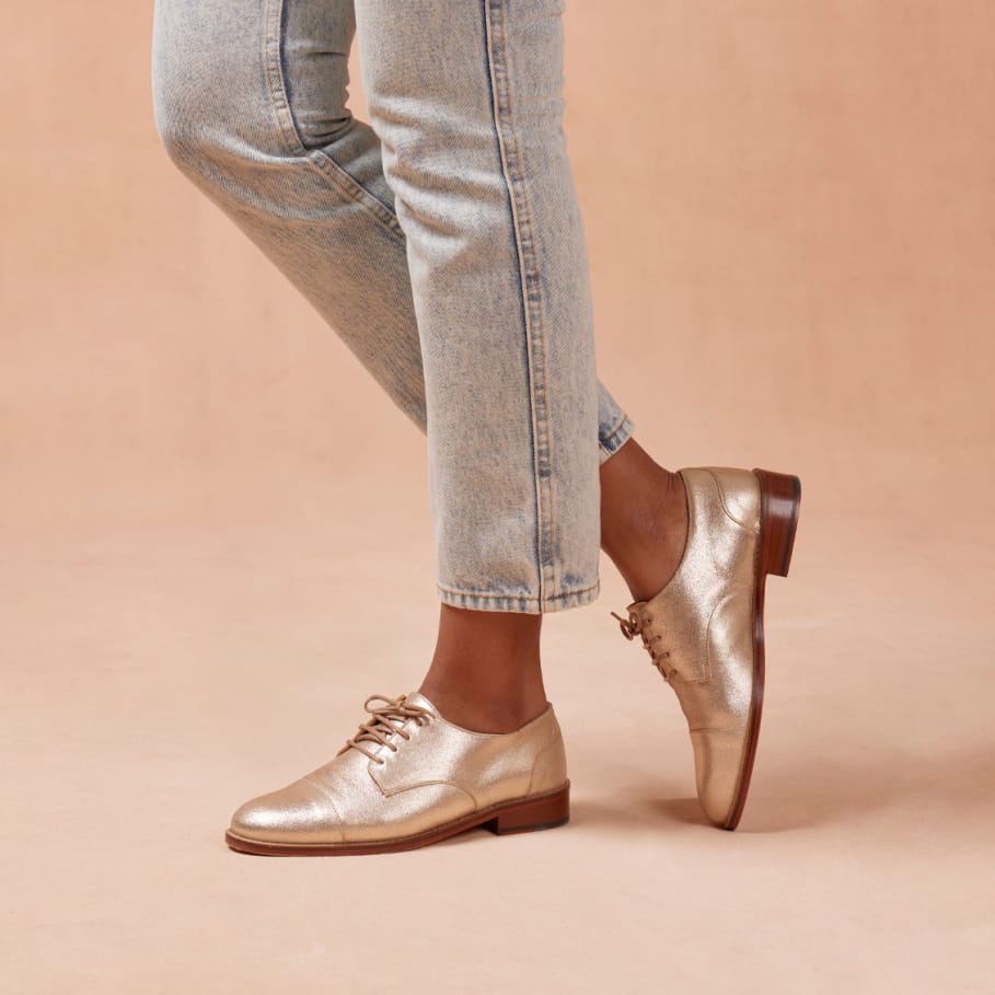 women's classic gold leather derbies