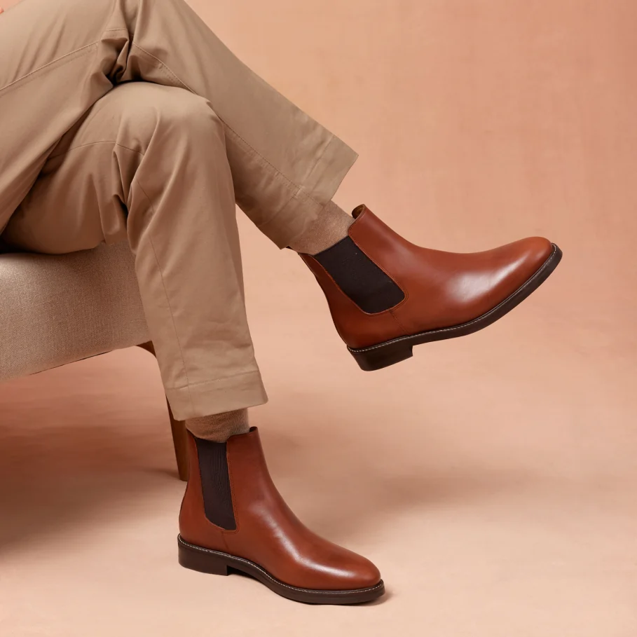 havana smooth leather ankle boots for men
