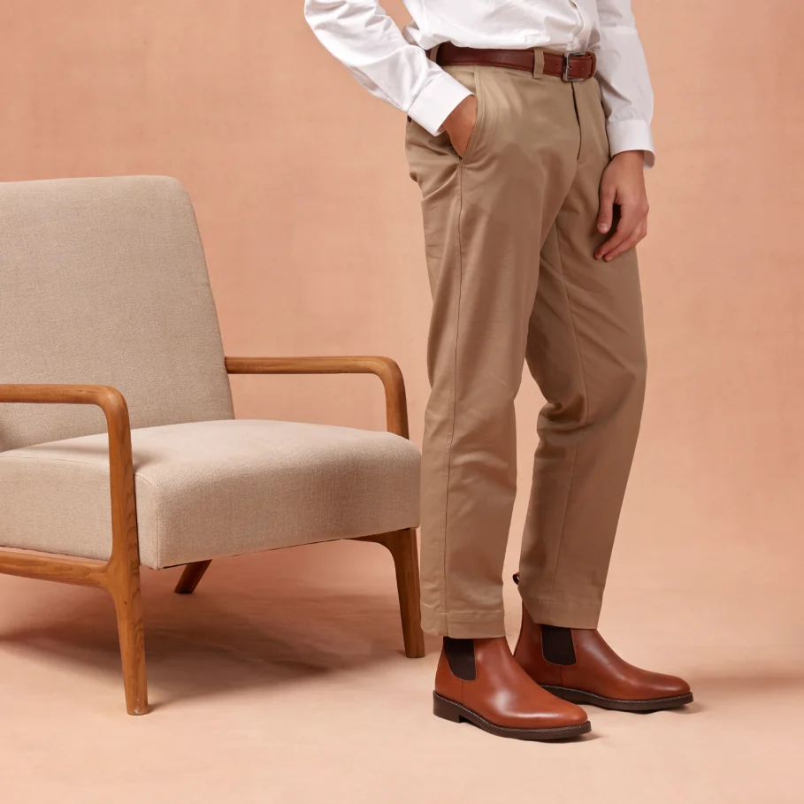 havana smooth leather ankle boots for men