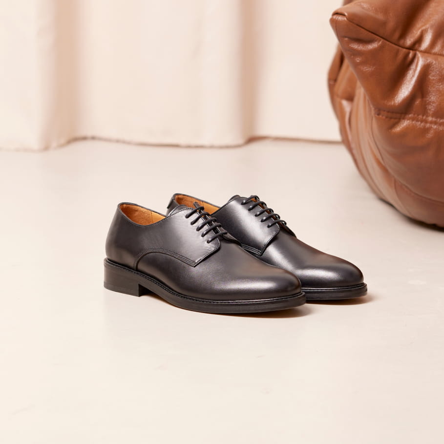 derbies en cuir noir pour homme