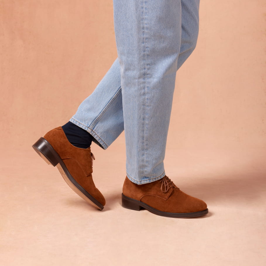 brown velvet leather derbies for men