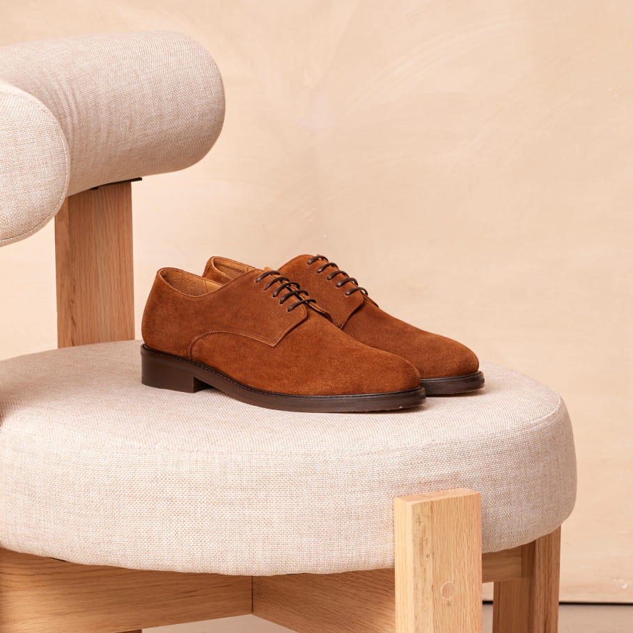 brown velvet leather derbies for men