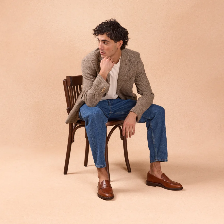 mocassins en cuir lisse marron pour homme