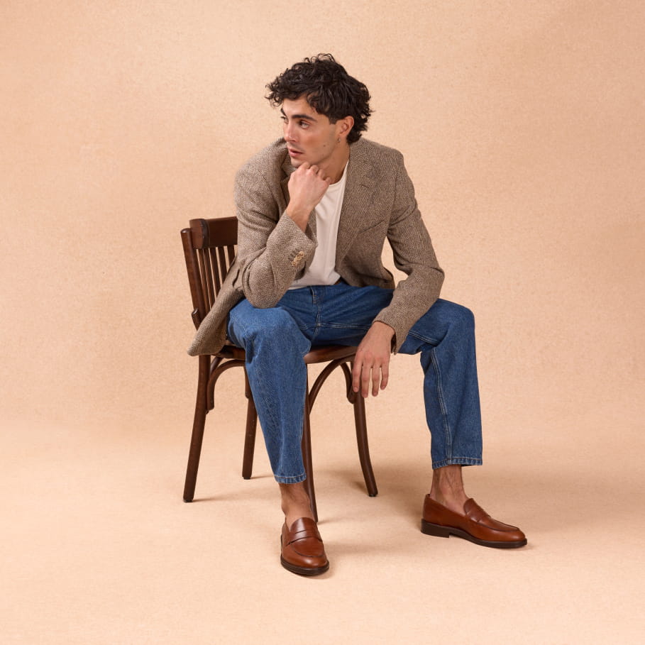 smooth brown leather loafers for men