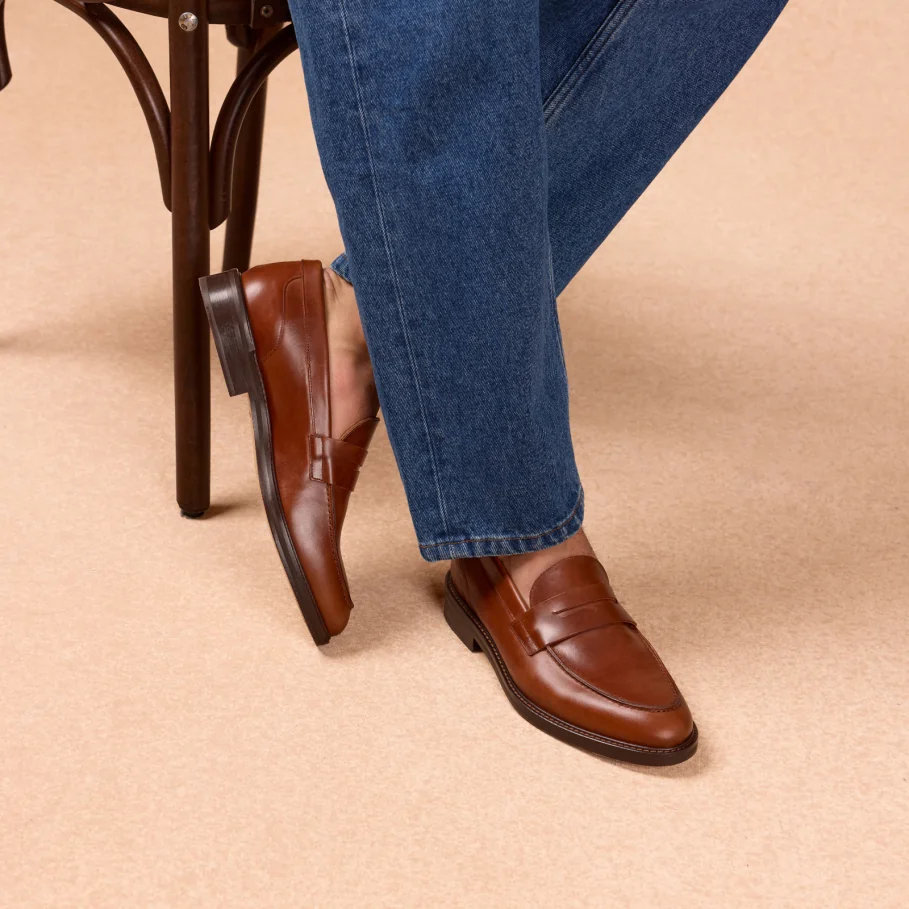 smooth brown leather loafers for men