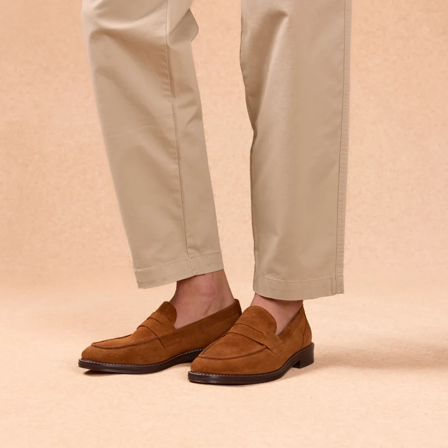 mocassins en cuir velours marron pour homme