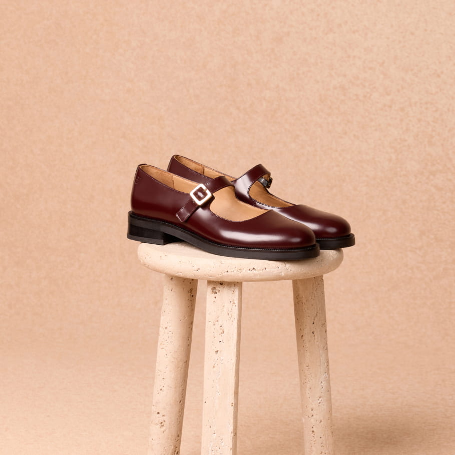 eggplant glazed leather mary janes for women