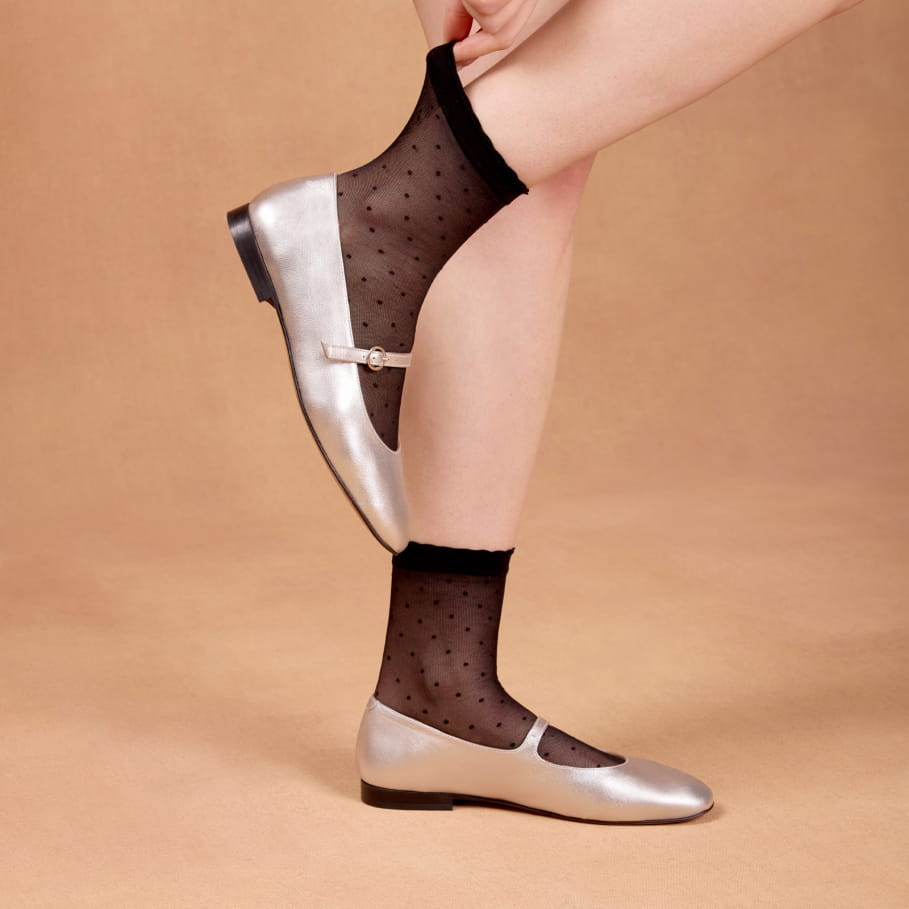 silberne Lederballerinas für Frauen