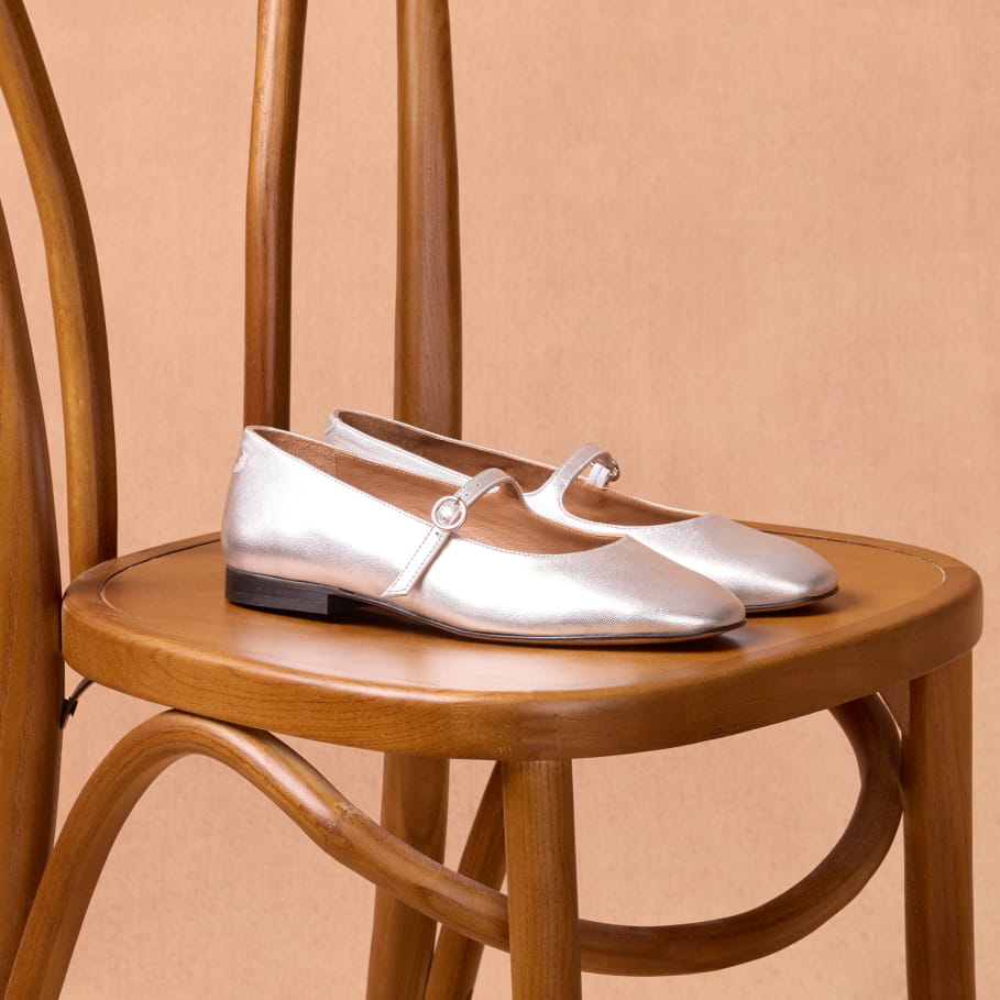 ballerines à brides en cuir argent pour femme