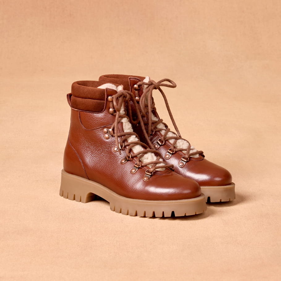 bottines fourrées en cuir bourgogne pour femme