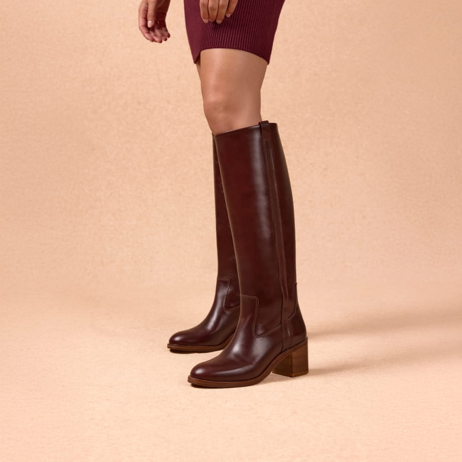 bottes à talons en cuir marron pour femme