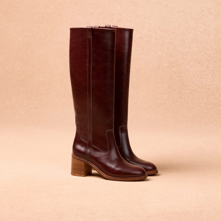 bottes à talons en cuir marron pour femme