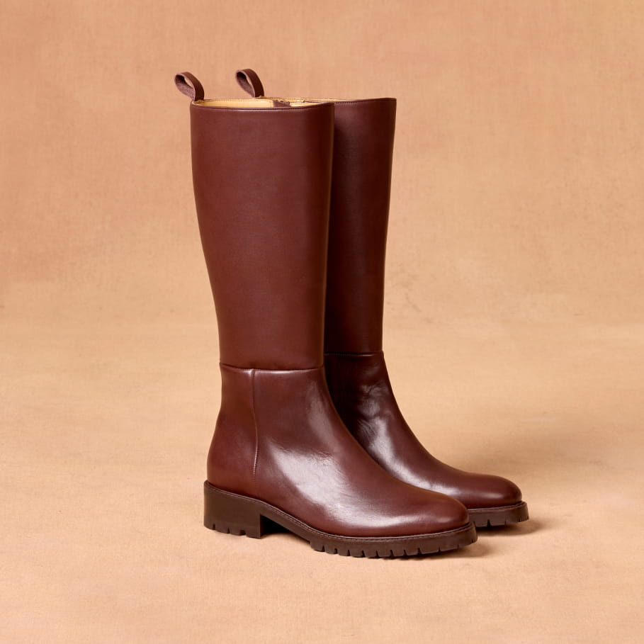 bottes en cuir ébène pour femme