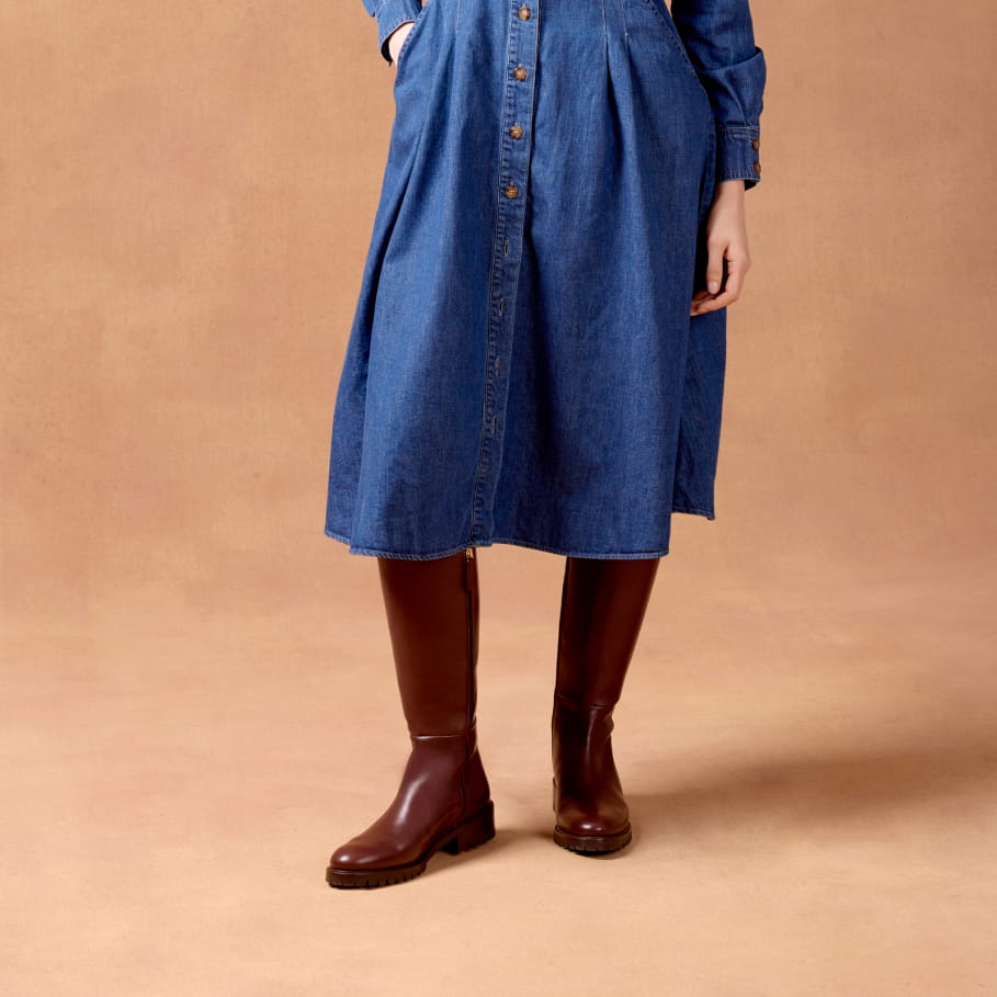 bottes en cuir ébène pour femme