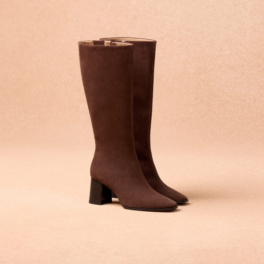 bottes à talons en cuir brun pour femme