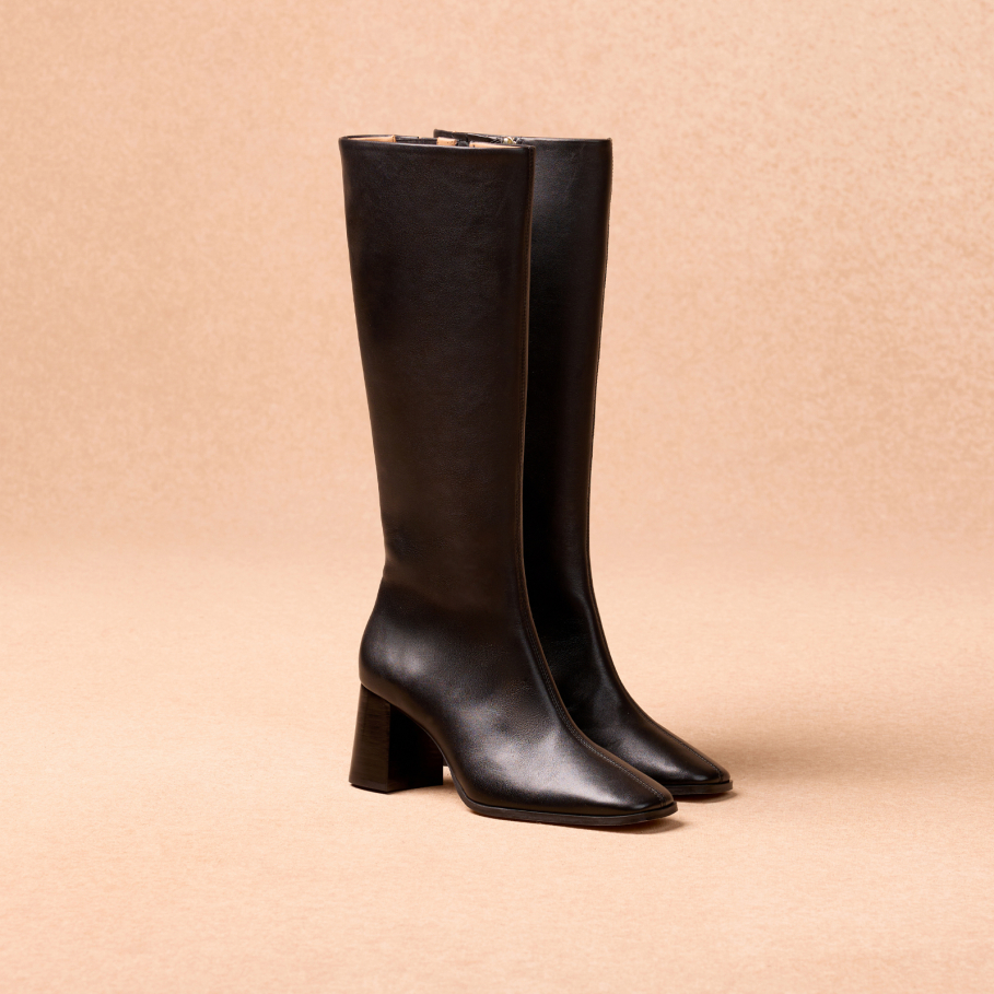 bottes à talons en cuir noir pour femme