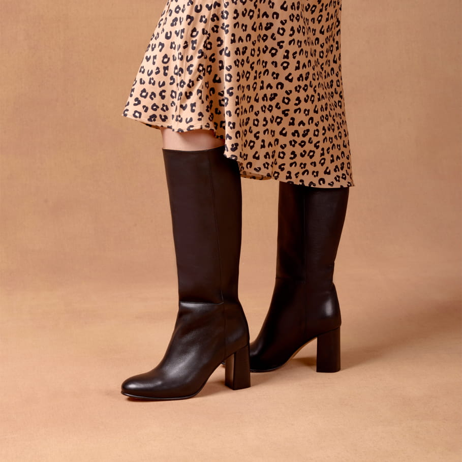 bottes à talons en cuir pour femme