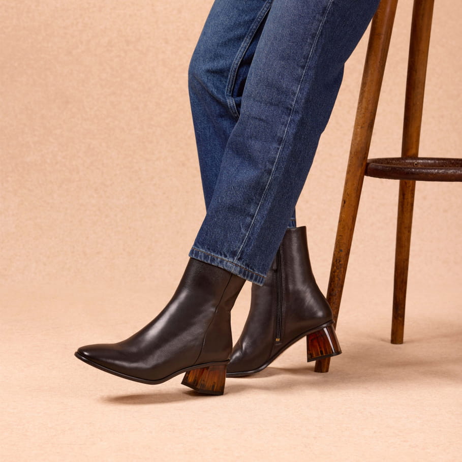heeled leather boots for women